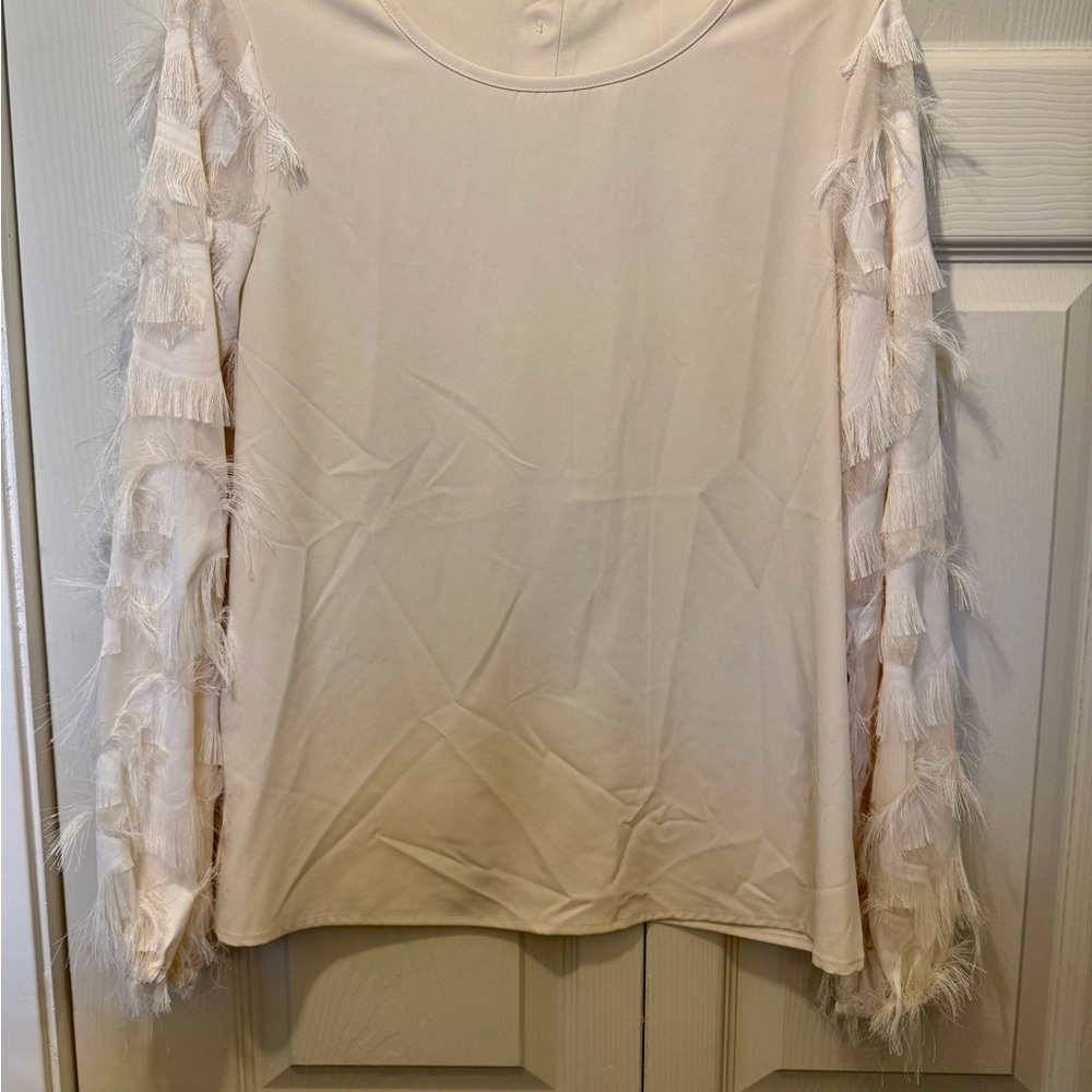 Cream Long Sleeve Ruffled Blouse